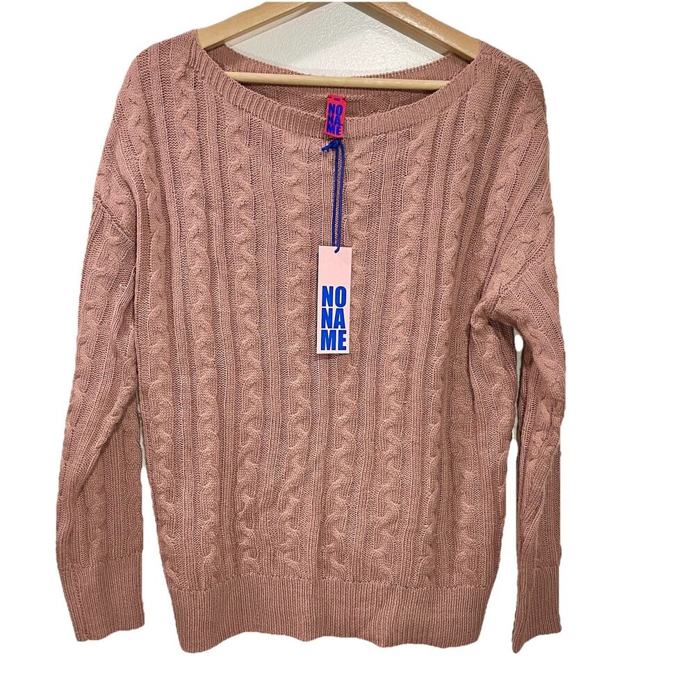 NONAME 100% Cashmere Cable Knit Sweater Womens Pink Crewneck NWT